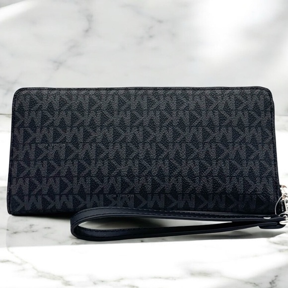 Michael Kors Large Continental Wallet Wristlet Black Signature - Picture 5 of 8